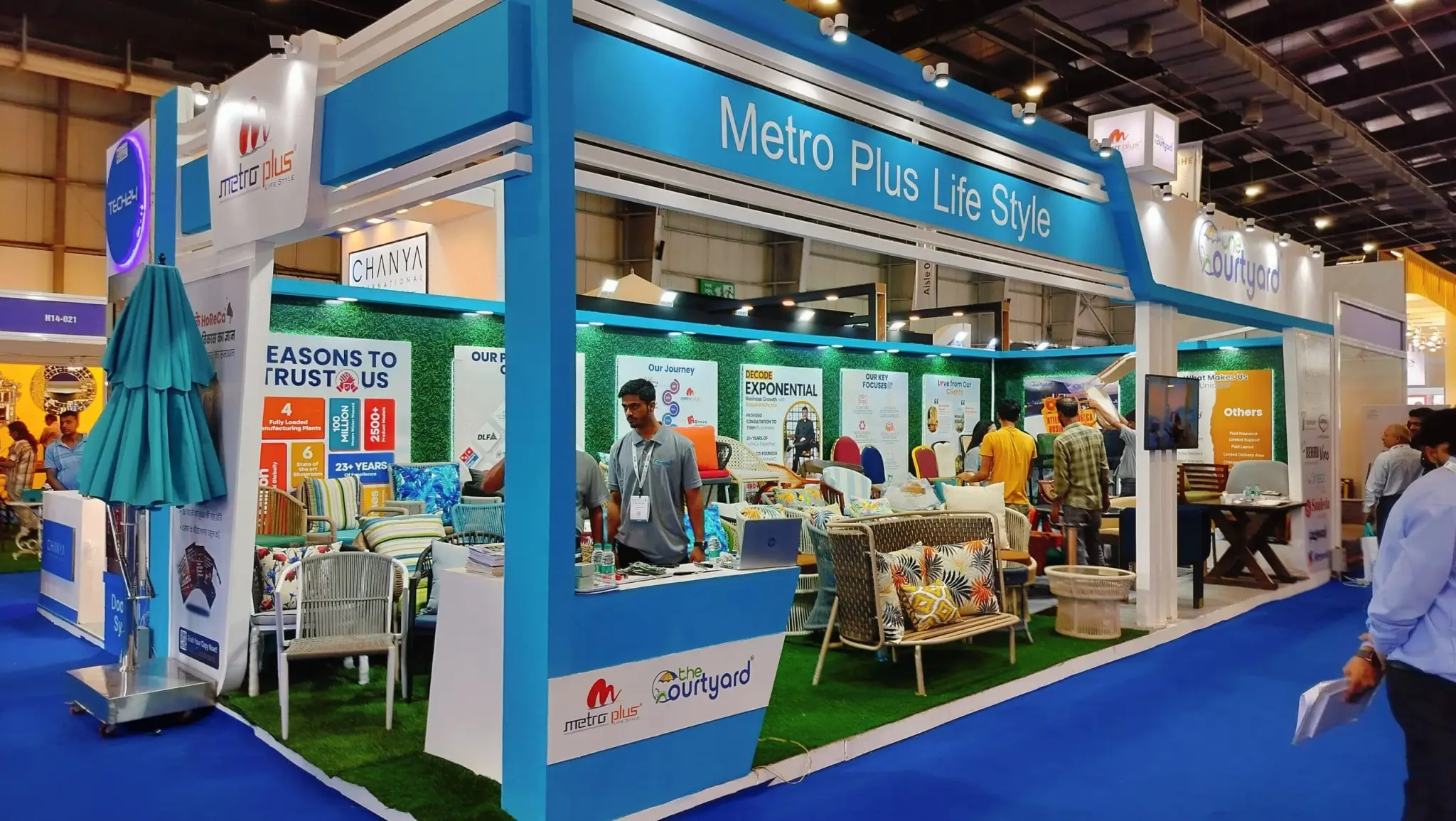 Modern building with storage units and trees